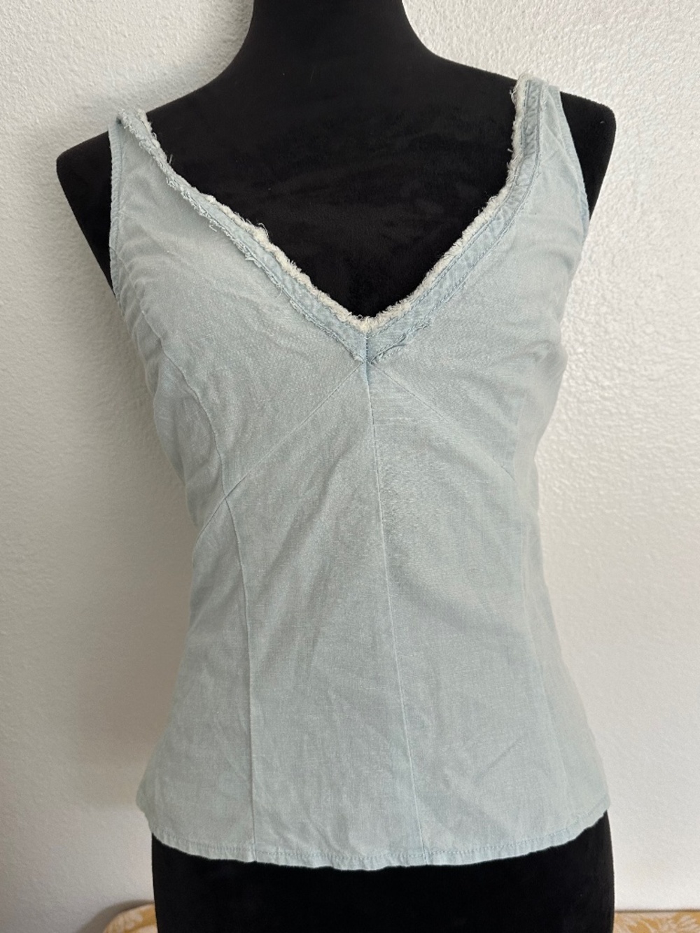 Free People chambray denim distressed fitted tank